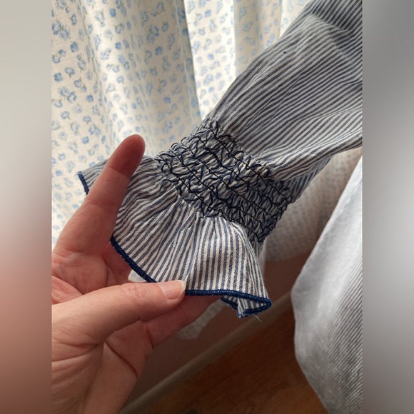 DizzyLizzy Blue and White Striped and Embroidered Tunic Top - SZ L - Picture 2 of 13